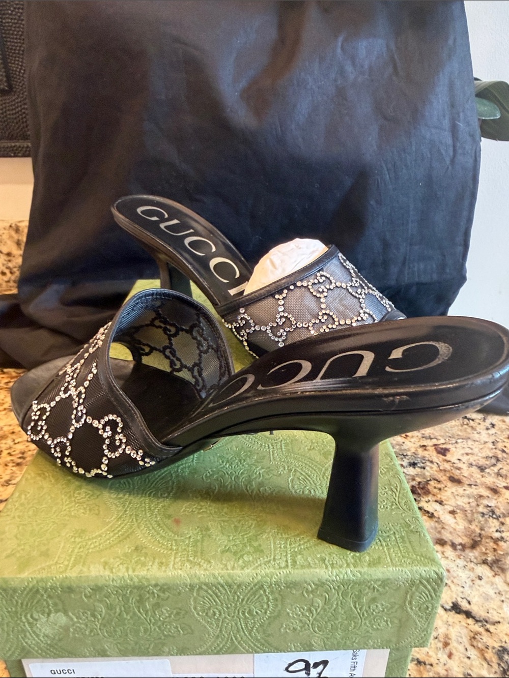 Gucci Black Crystal-Studded Slide Mules